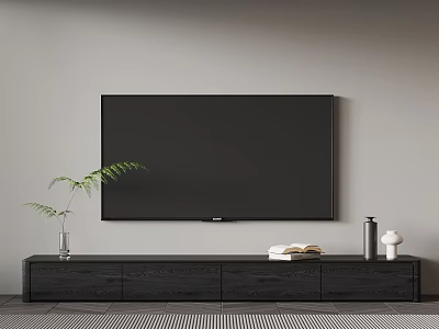 Modern TV Stand with Flat Screen TV Vase with Plant Books and Decorative Ornaments 3d model