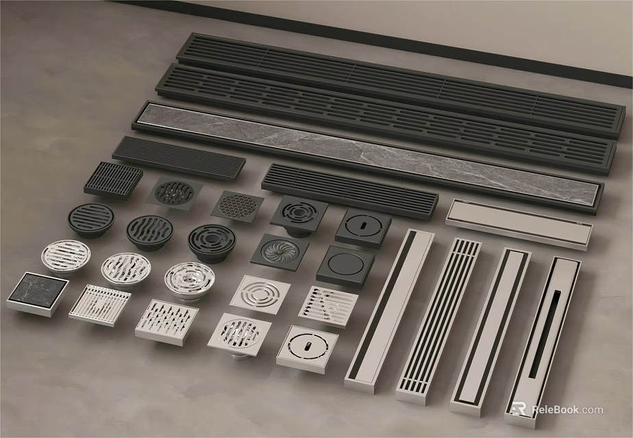 Other Floor Drain Covers With Various Designs And Metal Grate Styles 3d model 