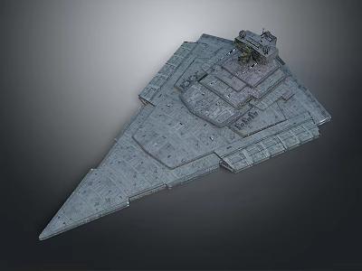 Futuristic Giant Triangular Spaceship With Complex Surface Structure In Outer Space 3d model