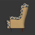 Classic Armchair With Blue And White Floral Patterned Fabric Upholstery And Wooden Legs