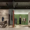 Modern Clothing Store With Archway Blue Curtain Brown Wall Front Desk Mirror Tables And Chairs