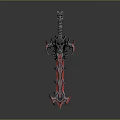 Mythical Fantasy Sword With Black Red Ornate Patterns And Intricate Hilt Design