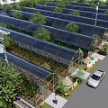 Aerial View Planning of Greenhouse Complex With Glass Structures And Surrounding Trees