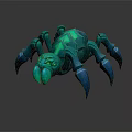 Glowing Blue Green Spider Game Character Design with Sharp Claws and Legs 3d model