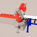Industrial Cutting Machine With Blue Frame Red Blade And Metal Worktable