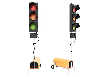 Outdoor Traffic Signal Light With Red Yellow Green Lamps And Wheeled Base 3d model