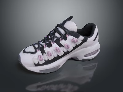 Trendy Sports Sneakers In White Black Pink With Thick Sole And Lace Up Design 3d model