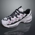 Trendy Sports Sneakers In White Black Pink With Thick Sole And Lace Up Design