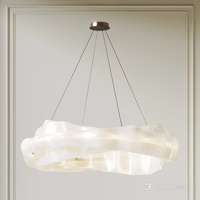 Modern White Circular Chandelier With Soft Lighting And Flowing Lines For Home Interior 3d model 
