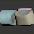 Three Colorful Marshmallows Blue Pink Beige With Soft Swirl Pattern Design