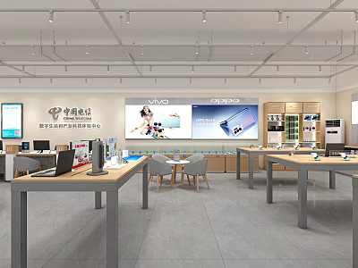 Modern Mobile Phone Store With Vivo OPPO Displays Tables And Chairs 3d model
