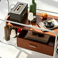 Modern Minimalist Storage Cart With Metal Frame Wooden Shelves Wheels And Decorative Items