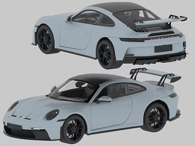 Light Blue Sports Cars With Rear Spoiler And Sporty Exterior Design 3d model