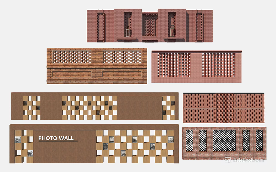 Diverse Photo Wall Panel Designs With Brick Lattice And Geometric Patterns 3d model