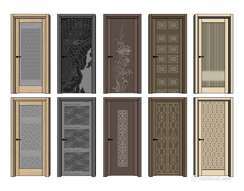 Swing Doors With Various Decorative Patterns And Glass Panel Designs 3d model