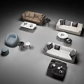 Modern Sofa And Coffee Table Set With Brown White Upholstery Pillows And Side Tables