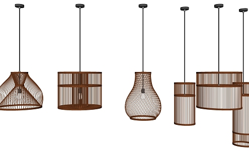 New Chinese Chandelier Bamboo Chandelier Combination 3d model