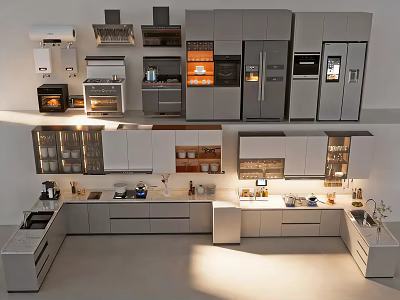 Modern Kitchen Interior With Various Appliances Cabinets And Island Counter 3d model