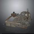 3D Model of Rock Ruins with Brick Structures and Debris Elements