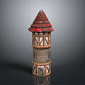 Traditional Tower With Pointed Red Roof Wooden Frames Stone Walls And Multi Level Design