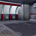 Cartoon Scene Of Futuristic Room With Curved Windows Red Seats And Metallic Walls