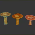Fresh Orange Mushrooms With Red Caps And Yellow Stems On Gray Background With Clear Reflections