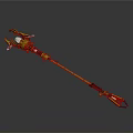 Golden Magical Staff Weapon With Blue Glowing Elements Red Handle And Intricate Details