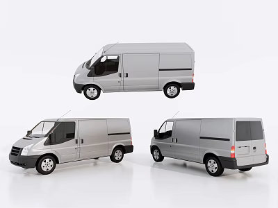 Three Silver Commercial Vans Showcasing Exterior Design From Different Angles 3d model
