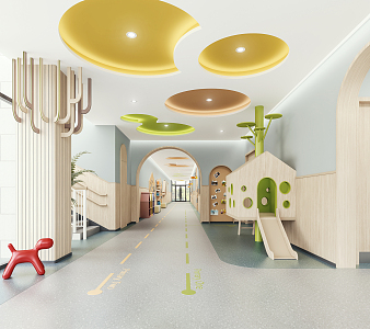 Modern corridor kindergarten foyer staircase 3d model