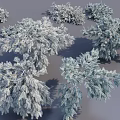 Multiple Snow Covered Shrubs With Various Shapes And Sizes On Gray Background
