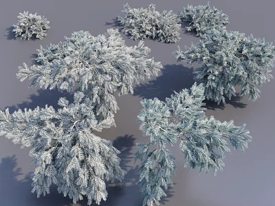 Multiple Snow Covered Shrubs With Various Shapes And Sizes On Gray Background 3d model
