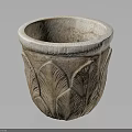 Natural Stone Flower Pot With Intricate Lotus Leaf Carvings And Textured Design
