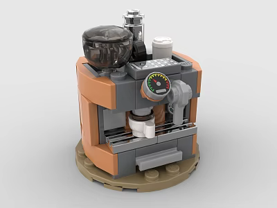 Detailed Building Blocks Coffee Machine in Orange and Gray with Coffee Cup Pressure Gauge 3d model