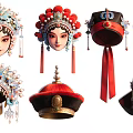 Traditional Chinese Peking Opera Ornament With Beaded Tassels Red Blue Decor And Intricate Design