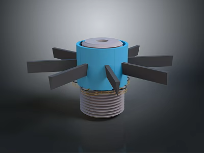 Blue Hardware Tool With Multi Black Blades And Threaded Base Structure 3d model