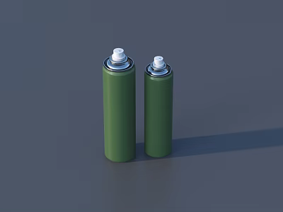 Two Green Cylindrical Mobile Digital Device Batteries With Silver Caps 3d model