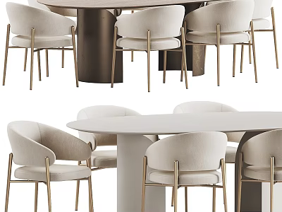 Elegant Modern Table And Chair Set With Beige Upholstered Chairs Gold Metal Legs 3d model