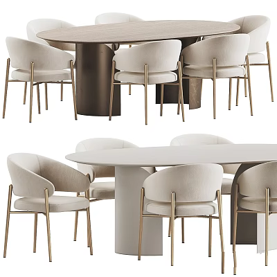Elegant Modern Table And Chair Set With Beige Upholstered Chairs Gold Metal Legs 3d model