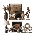 Elegant Modern Decorative Ornament Set with Vase Sculpture Buddha Statue Table Lamp and Circular Artworks