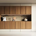 Modern Wooden Sideboard Design With Upper And Lower Cabinets Open Shelf And Decorative Items