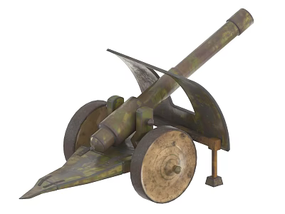 Vintage Military Cannon Weapon Design With Metal Wheels And Long Barrel 3d model
