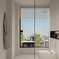 Modern Bathroom Interior Design With Stacked Washer Dryer Vanity And Mirror