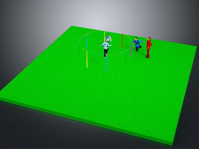 Group of People Performing Activities on Green Grass Field with Circular Poles 3d model