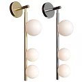 Modern Minimalist Wall Lamp With Gold Silver Metal Rods And Three White Spherical Shades