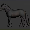 A Brown And Black Horse With Purple Decorated Mane Standing On Gray Background