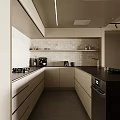 Modern Kitchen Interior With Light Cabinets Black Countertop Tile Backsplash And Appliances 3d model