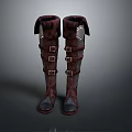Vintage Red Leather Knee High Boots With Metal Buckle Straps For Daily Use