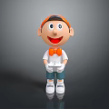 Cute Cartoon Character With Orange Hat Bow Tie White Shirt Blue Shorts Holding White Items