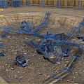 Circular Pit Terrain Featuring Wooden Fences Crossed Planks Various Rocks And Gravel Ground