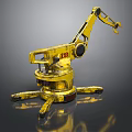 Yellow Robotic Arm Character With EB Logo And Bio Inspired Multi Legged Base 3d model